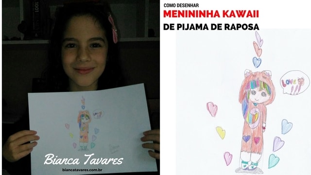 Como Desenhar Menininha Kawaii de Pijama de Raposa por Bianca Tavares